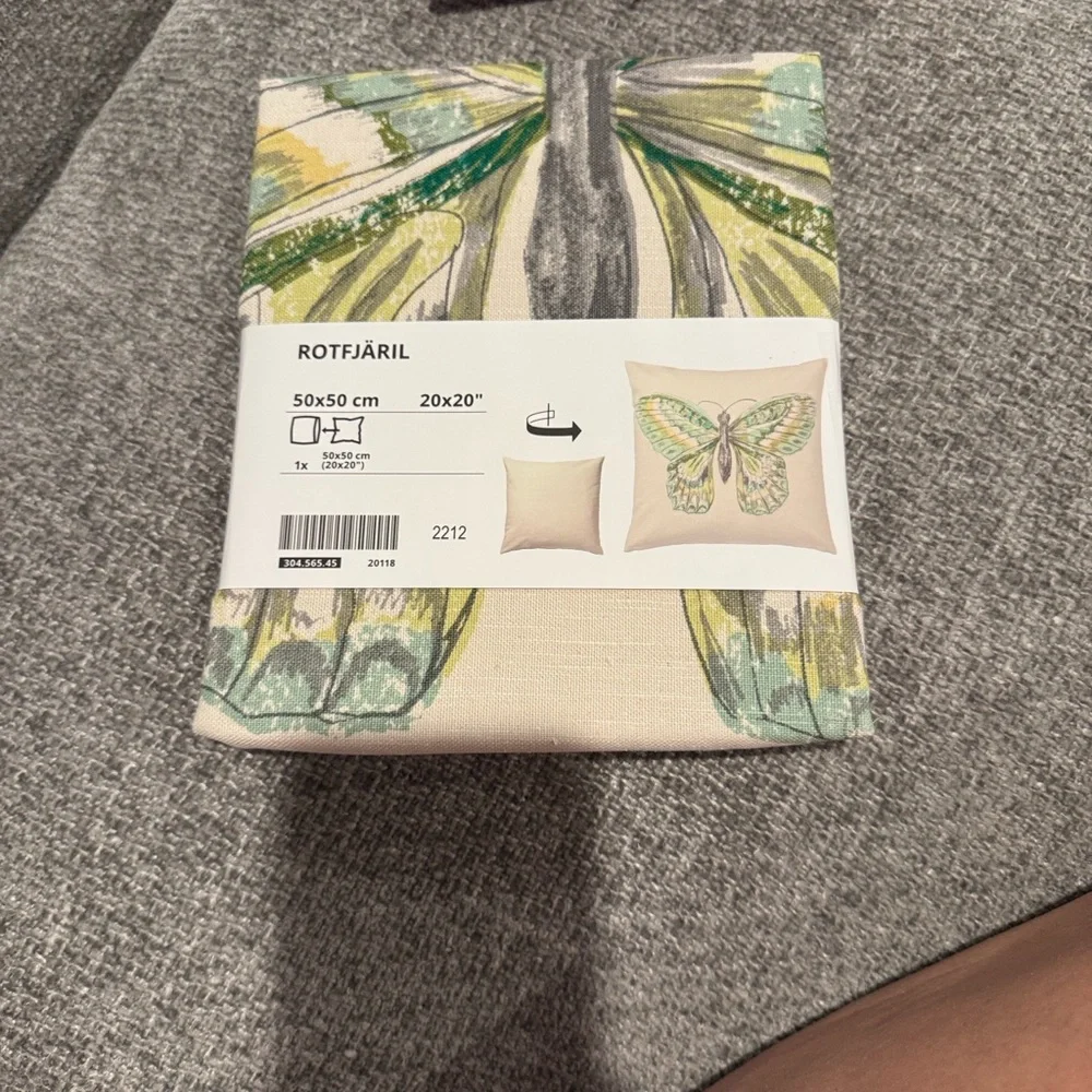 NWT ROT FJÄRIL Butterfly Print Pillow Cover in Green and Cream